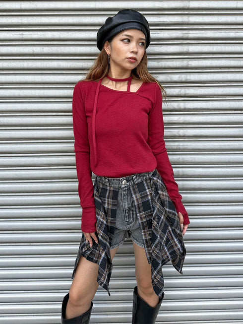 チェックシャツドッキングデニムショートパンツ